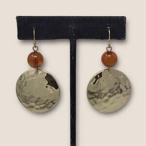 Hammered Gold and Brown Beaded Dangle Earrings